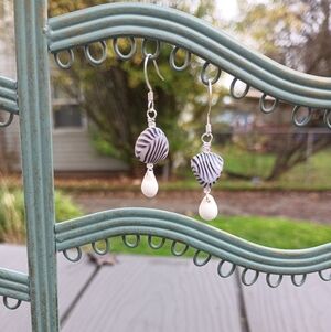 Elegant Dark Purple and White Dangle Earrings